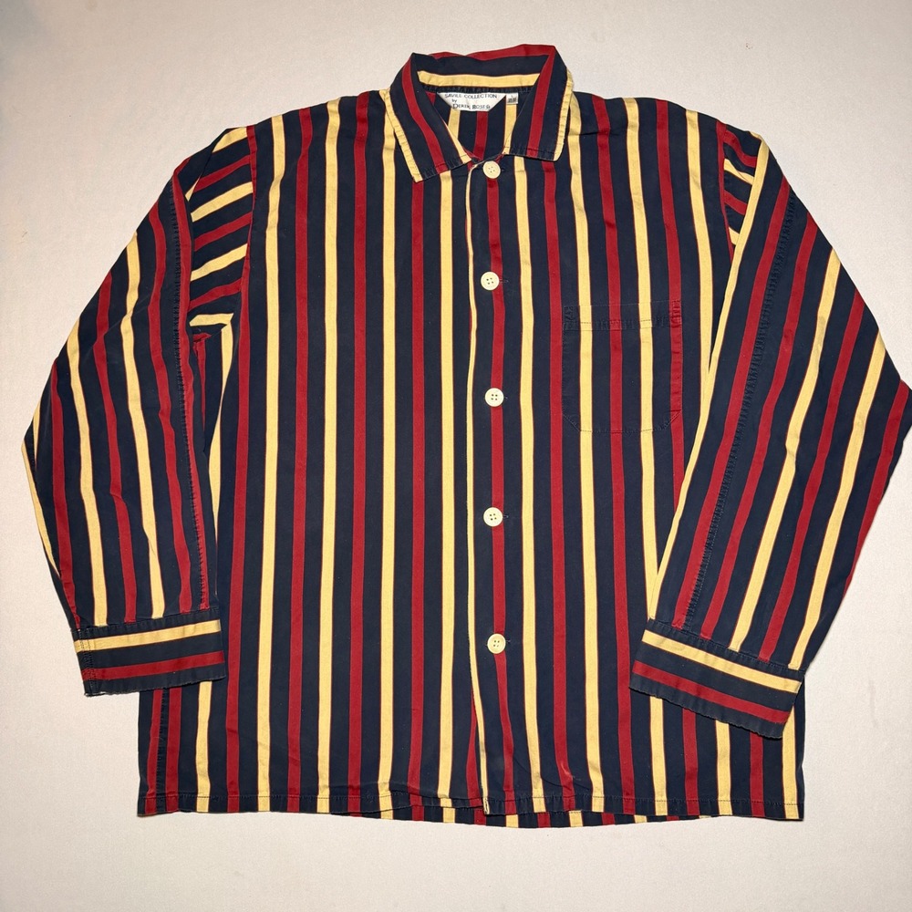 Derek Rose Pajama Shirt Savile Collection Men L Burgundy Batiste‎ Cotton Stripe